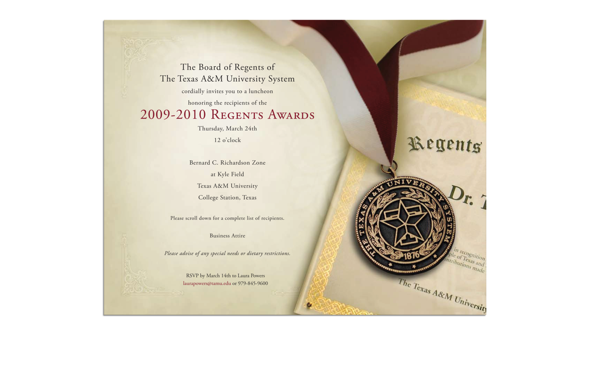 REGENT AWARDS INVITATION tamus.edu