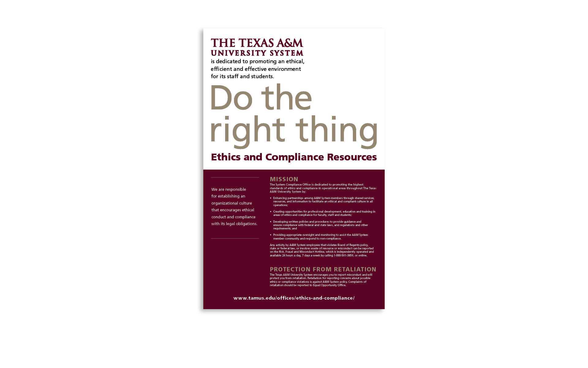 ETHICS AND COMPLIANCE POSTER tamus.edu